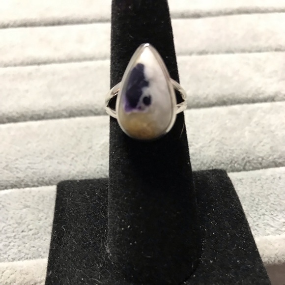 New Sterling Silver Purple Teardrop Morado Violet Flame Opal Ring Size 6.25 - Picture 10 of 14